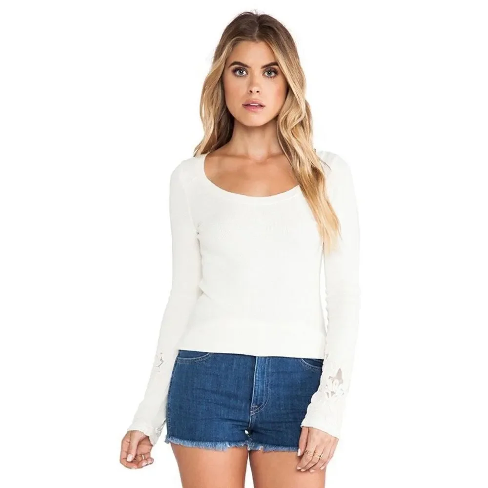 Free People‎ Newbie Thermal Boho Sleeves in Cream XS